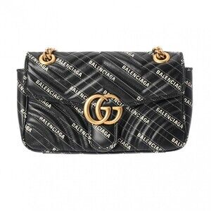 GUCCI GG Marmont Balenciaga Collaboration Chain Shoulder Bag Black Leather